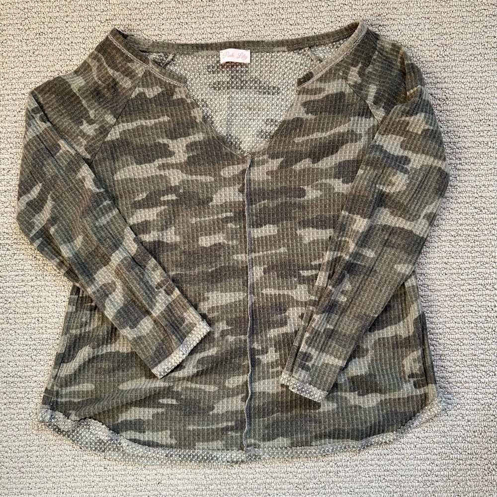 Pink Lily Boutique Long Sleeve Camo Tee-Shirt